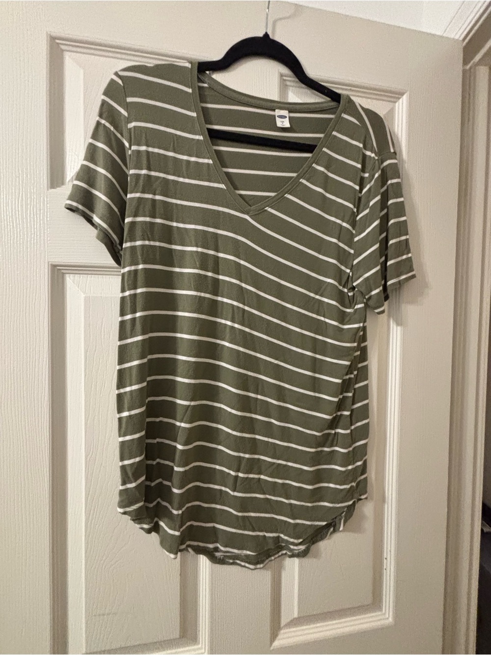 Old Navy Olive & White Striped V‑Neck Tee